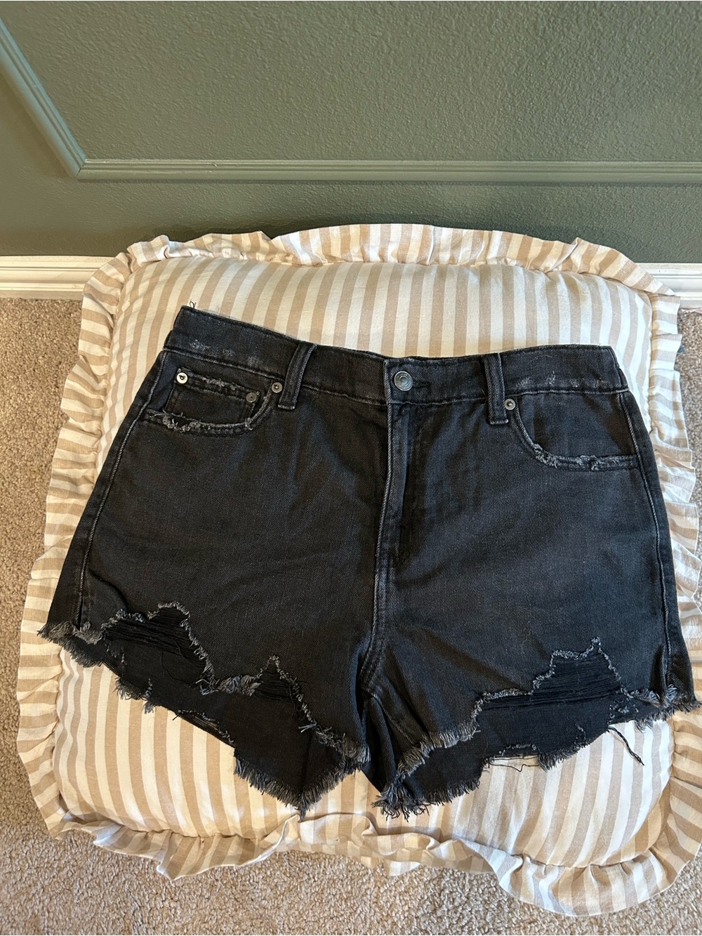 aerie Black Distressed High-Rise Denim Shorts